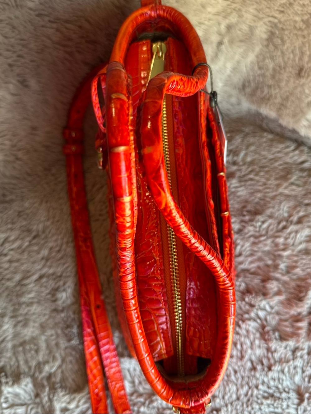 Brahmin Small Elaine FLAME Croc-Embossed Satchel with Matching Wallet - Picture 12 of 14